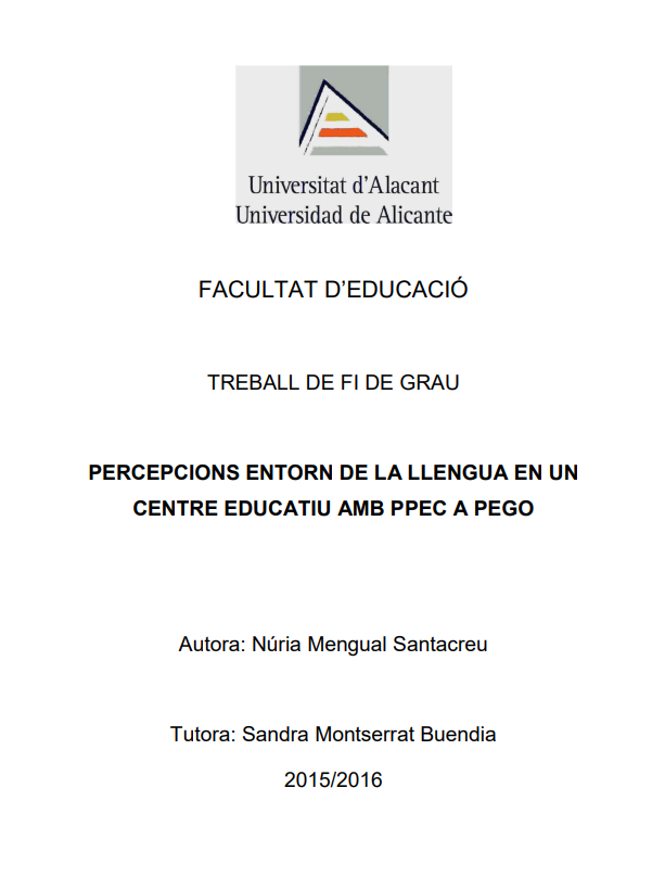 Percepcions entorn de la llengua en un centre educatiu amb PPEC a Pego