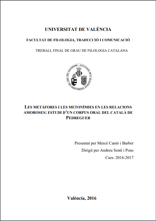 Les metàfores i les metonímies en les relacions amoroses: estudi d'un corpus oral del català de Pedreguer